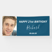 Aangepaste foto blauw-wit-modern op feestdag spandoek (Horizontaal)