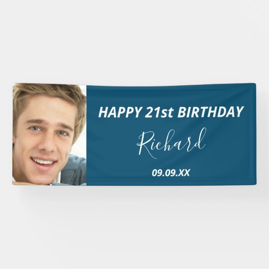 Aangepaste foto blauw-wit-modern op feestdag spandoek (Horizontaal)