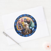 Aangepaste foto Blauwe Buffalo Pset Merry Kerstmis Ronde Sticker (Envelop)