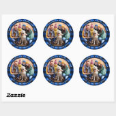 Aangepaste foto Blauwe Buffalo Pset Merry Kerstmis Ronde Sticker (Vel)