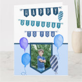 Aangepaste foto blauwe Bundeling en ballonnen Birt Kaart (Voorkant)