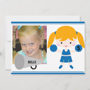 Aangepaste foto Blauwe Cheerleader Birthday Uitnod Kaart
