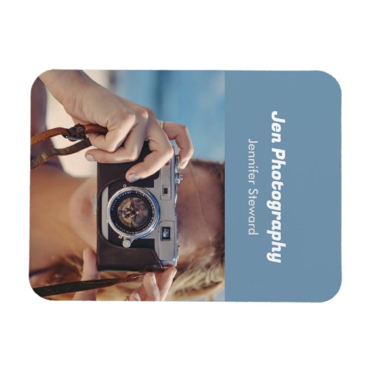 Aangepaste foto blauwe fotograaf magneet (Horizontaal)