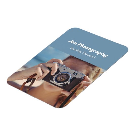 Aangepaste foto blauwe fotograaf magneet (Linkerzijde)