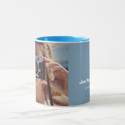 Aangepaste foto blauwe fotograaf mok (Midden)