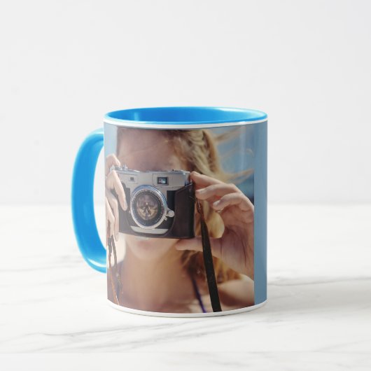Aangepaste foto blauwe fotograaf mok (Voorkant links)