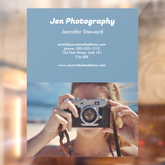 Aangepaste foto blauwe fotograaf raamsticker (Vel 2)