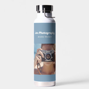 Aangepaste foto blauwe fotograaf waterfles