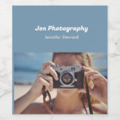 Aangepaste foto blauwe fotograaf wijn etiket (Enkel label)