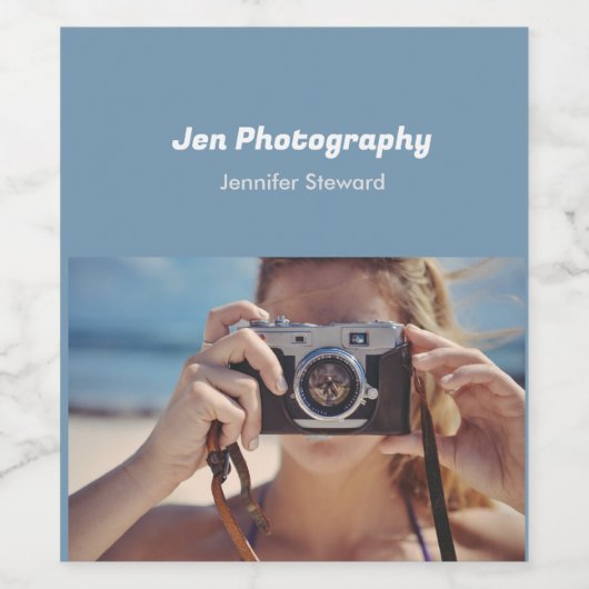 Aangepaste foto blauwe fotograaf wijn etiket (Enkel label)