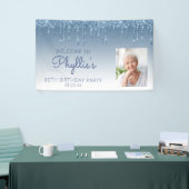 Aangepaste foto blauwe glitter Drip 80th Birthday Spandoek (Beurs)