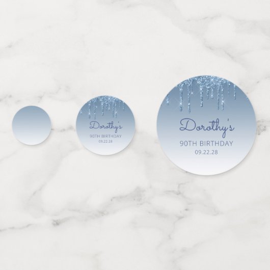 Aangepaste foto blauwe glitter Drip 90th Birthday Confetti (Voorkanten)