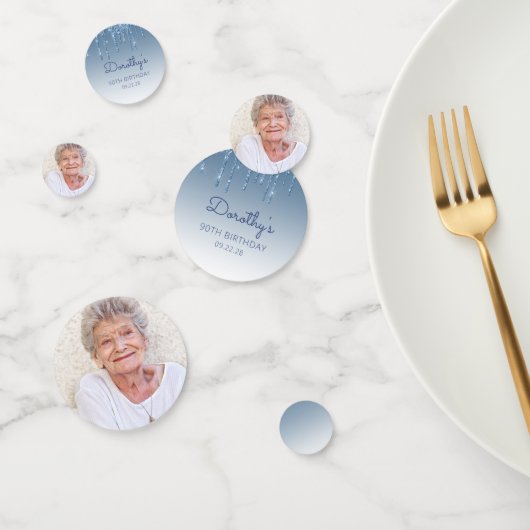 Aangepaste foto blauwe glitter Drip 90th Birthday Confetti (Groep)