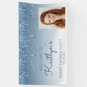 Aangepaste foto blauwe glittersluier Sweet 16-span Spandoek (Verticaal)