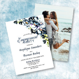 Aangepaste foto Blauwe Gray Floral Engagement Part Kaart