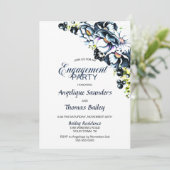Aangepaste foto Blauwe Gray Floral Engagement Part Kaart (Staand voorkant)