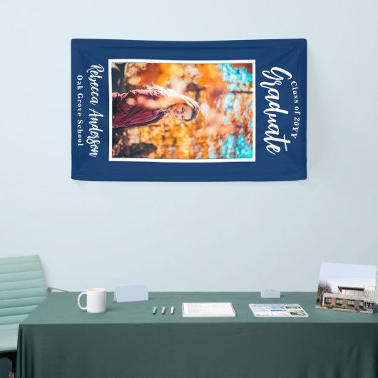 Aangepaste foto Blauwe School Kleur Afstuderen Ban Spandoek (Beurs)