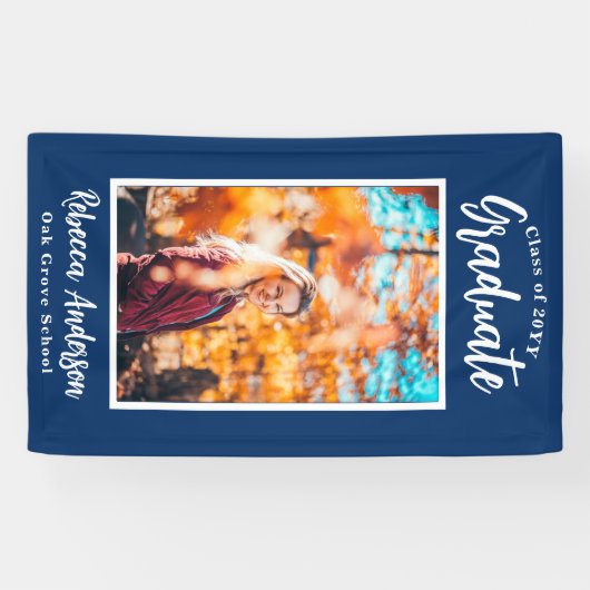 Aangepaste foto Blauwe School Kleur Afstuderen Ban Spandoek (Horizontaal)