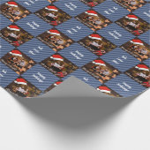 Aangepaste foto blauwe strepes Santa Hats Cadeaupapier (Hoek)