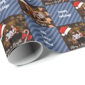 Aangepaste foto blauwe strepes Santa Hats Cadeaupapier (Rol Hoek)