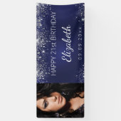 Aangepaste foto blauwe zilverglitter spandoek (Verticaal)