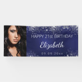 Aangepaste foto blauwe zilverglitter spandoek (Horizontaal)