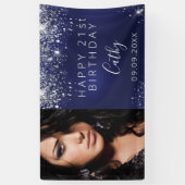 Aangepaste foto blauwe zilverglitterbanner op jaar spandoek (Verticaal)