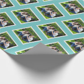 Aangepaste foto Blauwgroen blauw en wit Cadeaupapier (Hoek)