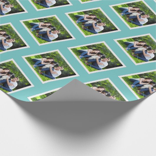 Aangepaste foto Blauwgroen blauw en wit Cadeaupapier (Hoek)