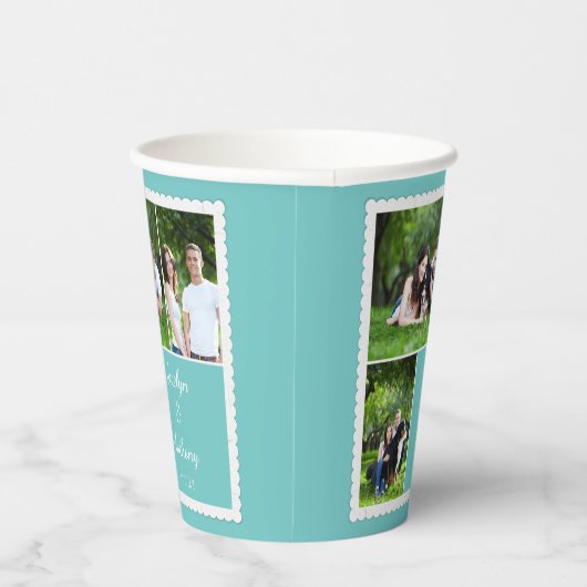 Aangepaste foto Blauwgroen Blauw en Wit Weddenscha Papieren Bekers (Rechts)