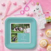 Aangepaste foto Blauwgroen Blauw en Wit Weddenscha Papieren Bordje (Feest)