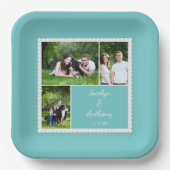 Aangepaste foto Blauwgroen Blauw en Wit Weddenscha Papieren Bordje (Voorkant)