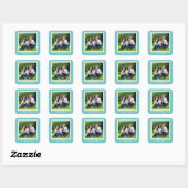 Aangepaste foto Blauwgroen Blauw en Wit Weddenscha Vierkante Sticker (Vel)