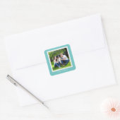 Aangepaste foto Blauwgroen Blauw en Wit Weddenscha Vierkante Sticker (Envelop)