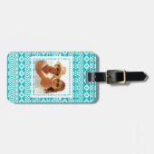 Aangepaste foto Blauwgroen Grunge Aztec Tribal Pat Bagagelabel (Voorkant horizontaal)