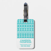Aangepaste foto Blauwgroen Grunge Aztec Tribal Pat Bagagelabel (Achterkant verticaal)