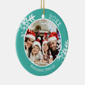 Aangepaste foto Blauwgroen Snowflake Keramisch Ornament (Rechts)