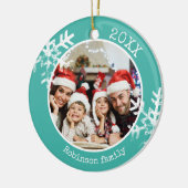 Aangepaste foto Blauwgroen Snowflake Keramisch Ornament (Links)