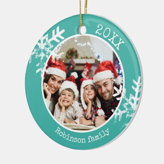 Aangepaste foto Blauwgroen Snowflake Keramisch Ornament (Links)