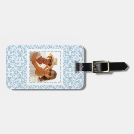 Aangepaste foto Bleek blauw Damask Bagagelabel (Voorkant horizontaal)