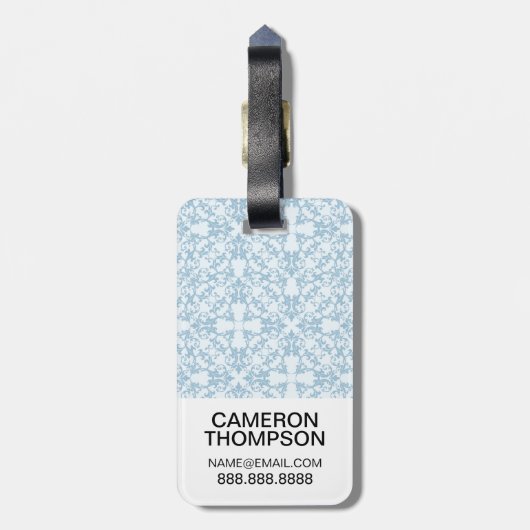 Aangepaste foto Bleek blauw Damask Bagagelabel (Achterkant verticaal)