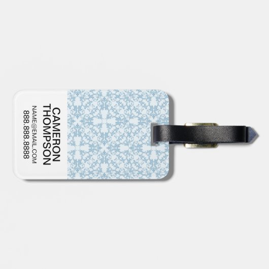 Aangepaste foto Bleek blauw Damask Bagagelabel (Achterkant horizontaal)