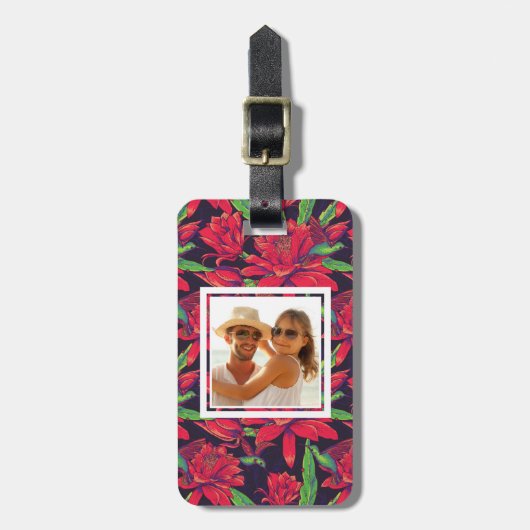 Aangepaste foto-bloemen en levende vogels bagagelabel (Voorkant verticaal)