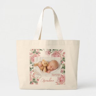 Aangepaste Foto Bloemen Nieuwe Baby Grote Tote Bag