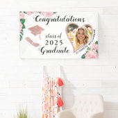 Aangepaste Foto Bloemen Wit en Roze Afstuderen Spandoek (Insitu)