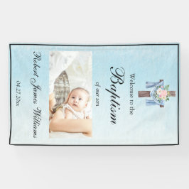 Aangepaste foto bloemendecoratie doop welkom spandoek