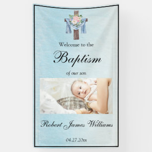 Aangepaste foto bloemendecoratie doop welkom spandoek