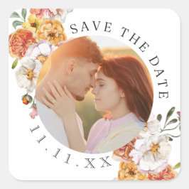 Aangepaste foto bloemstuk save the date vierkante sticker