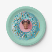 Aangepaste Foto Blue Donut Sprinkles Verjaardagsfe Papieren Bordje (Voorkant)