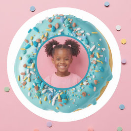 Aangepaste Foto Blue Donut Sprinkles Verjaardagsfe Ronde Sticker